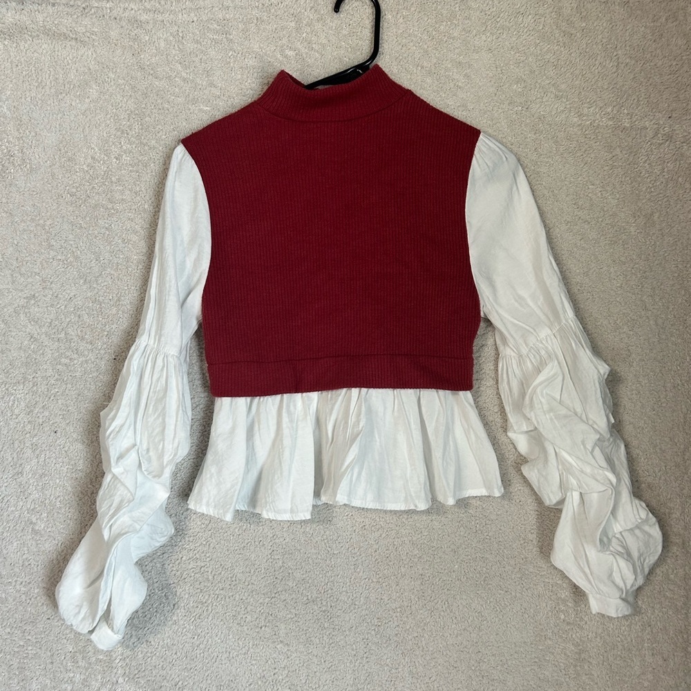 By Anthropologie Layered Sweater Vest Embroidered Sleeves Peplum Top Size S